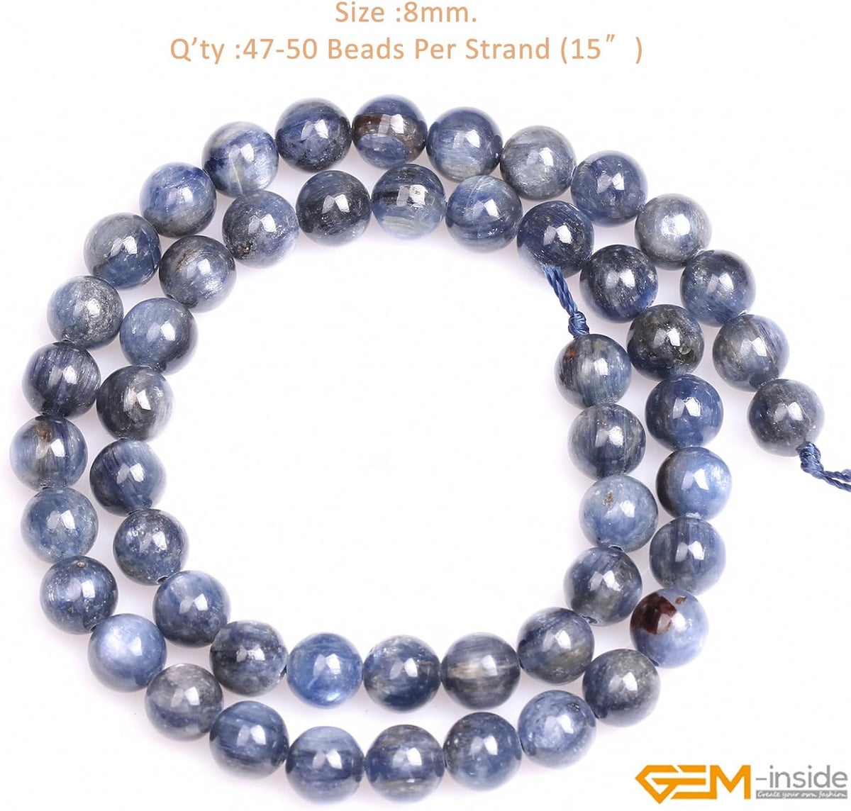 GEM-Inside Natural 8mm Blue Kyanite Gemstone Round Smooth Loose Beads Crystal...