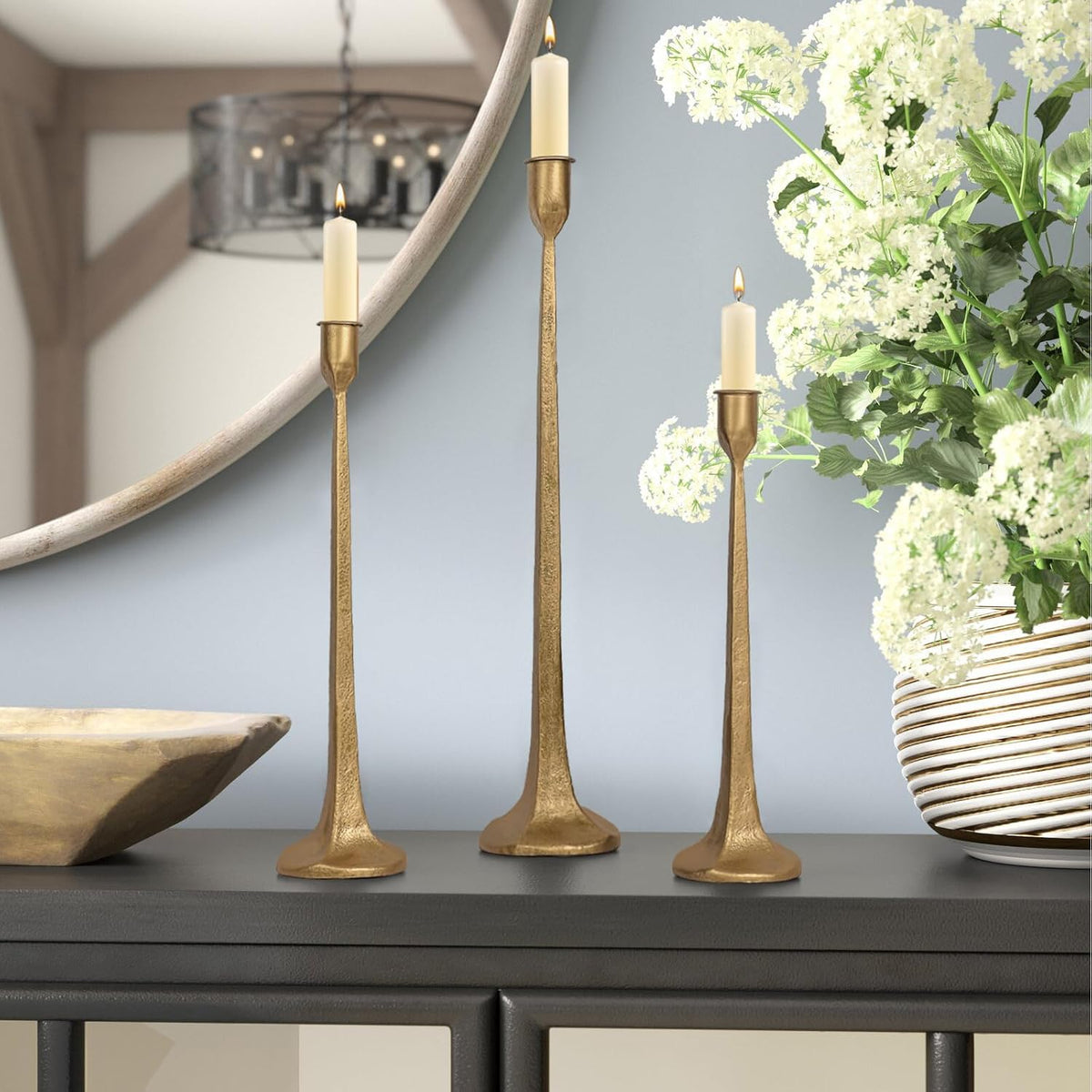 Iron Taper Candle Holder Set of 3 - Decorative Tall Candle Stand