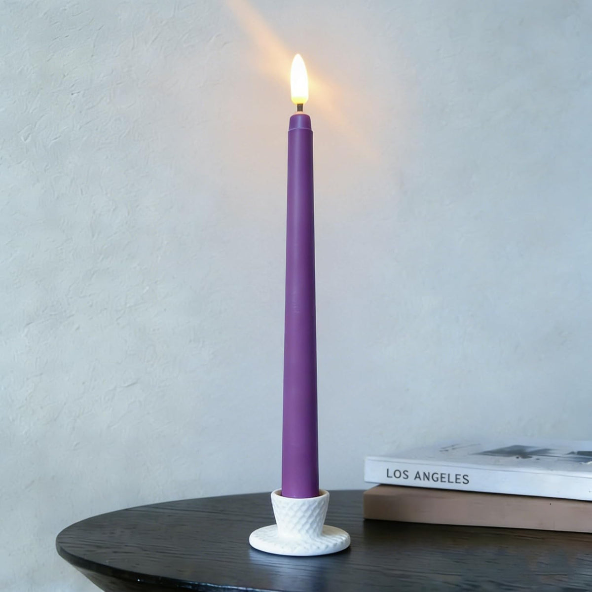 Purple Flameless Taper Candles LED Candlesticks with Remote Timer Set of 12