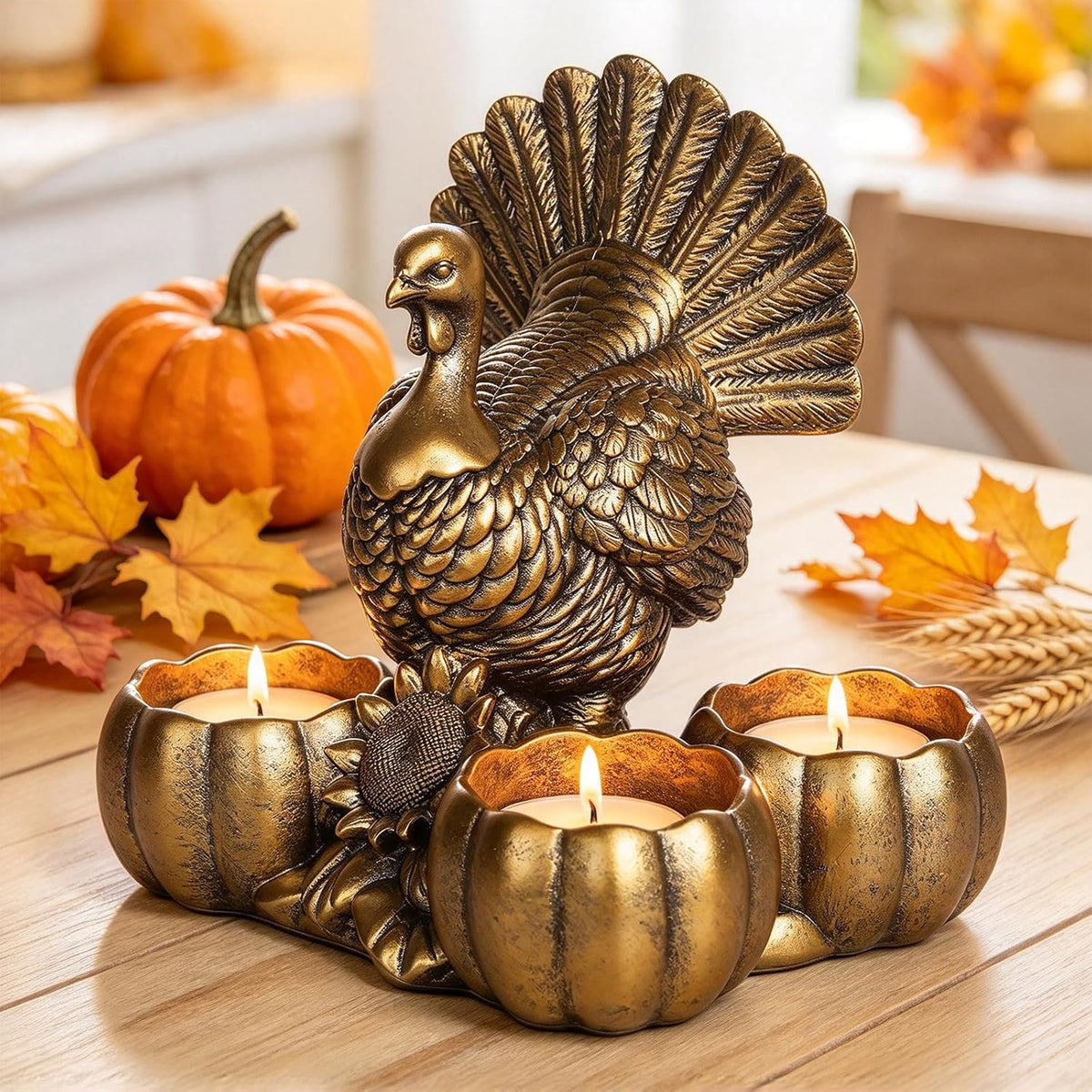 Gold Animal Candle Holders - Turkey Vintage Rustic Pedestal Candlesticks, Har...