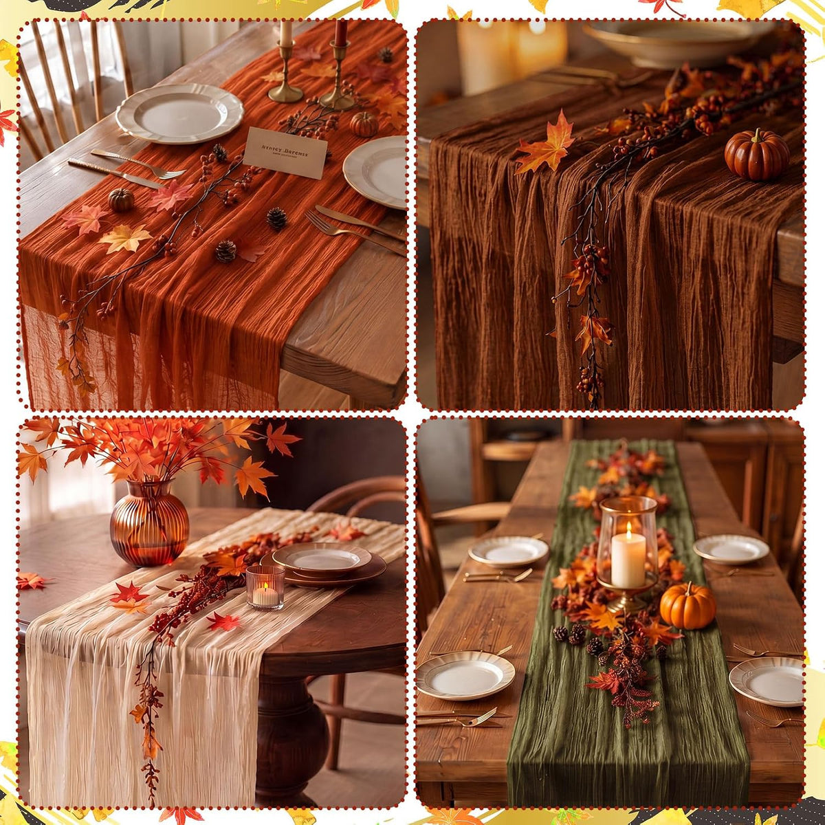 12 Pack Fall Thanksgiving Cheesecloth Table Runner 35" x 72"