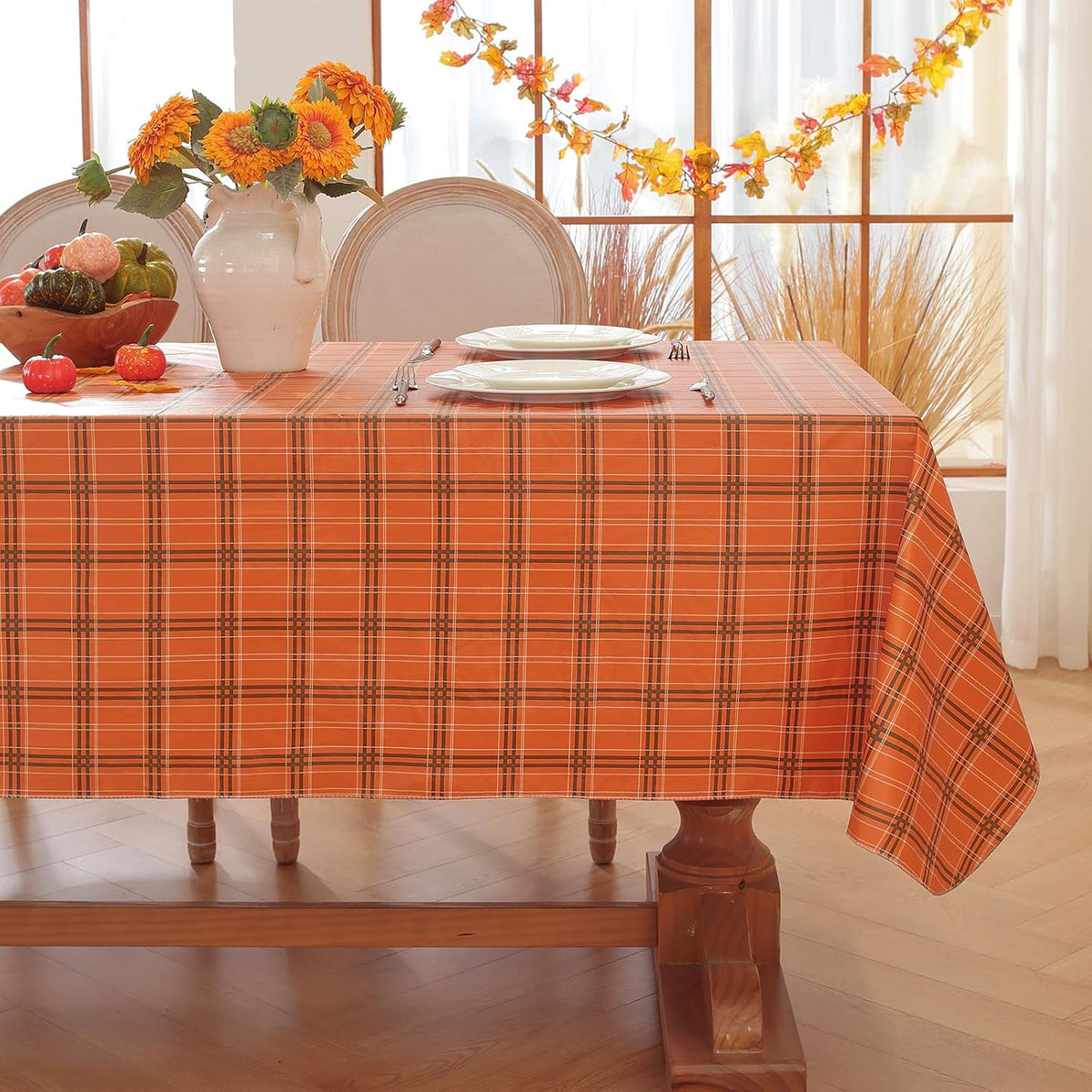 SASTYBALE Fall Orange Rectangle Vinyl Tablecloth 60x120 Inches