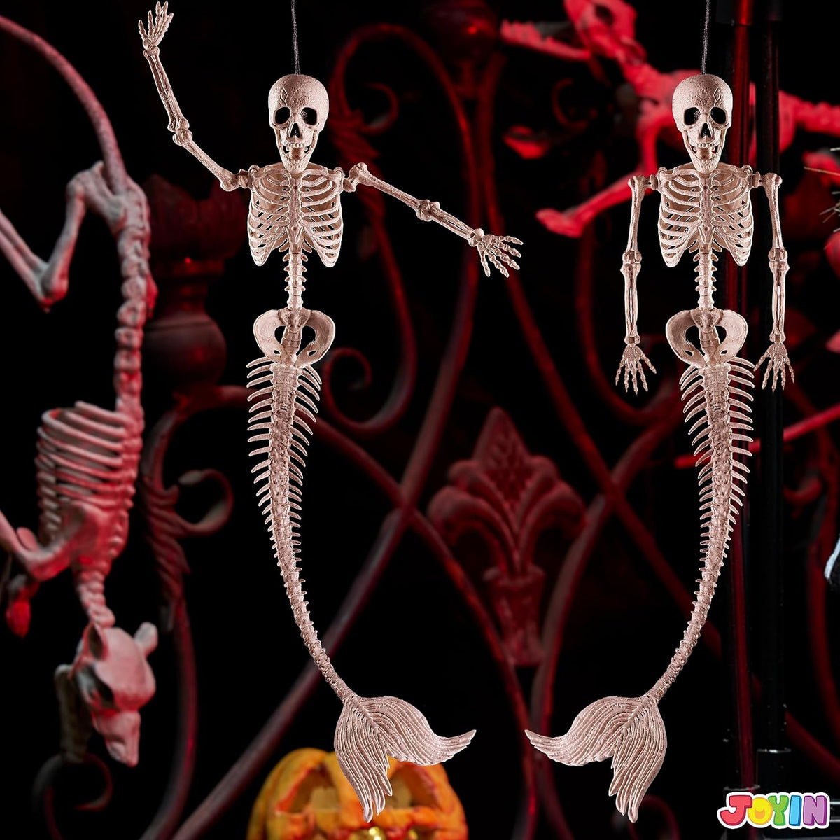 JOYIN 4 PCS 20” Mermaid Skeleton Hanging Plastic Bones Halloween Decorations ...