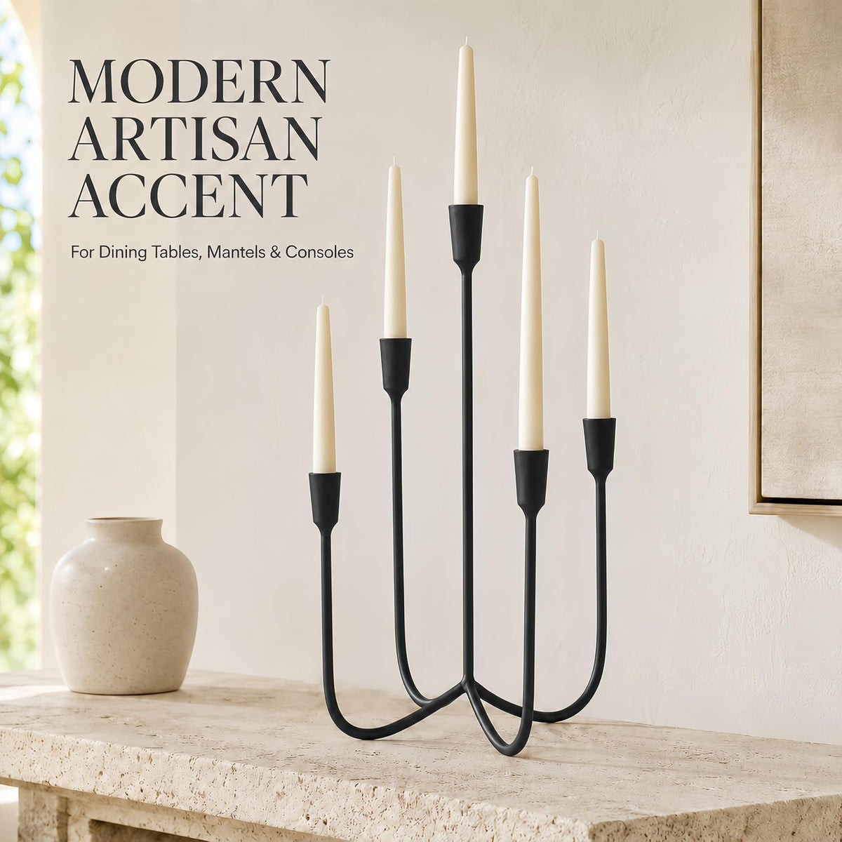 Black 5 Arm Candelabra Candle Holder, Metal Taper Candle Stand