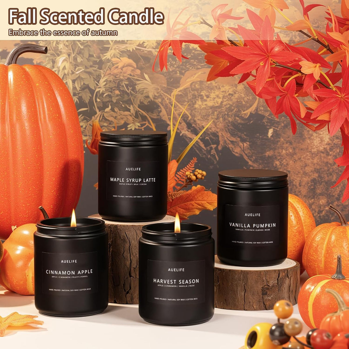 Auelife Fall Candle Set for Home Scented, Soy Wax, 4 Pack 28 oz