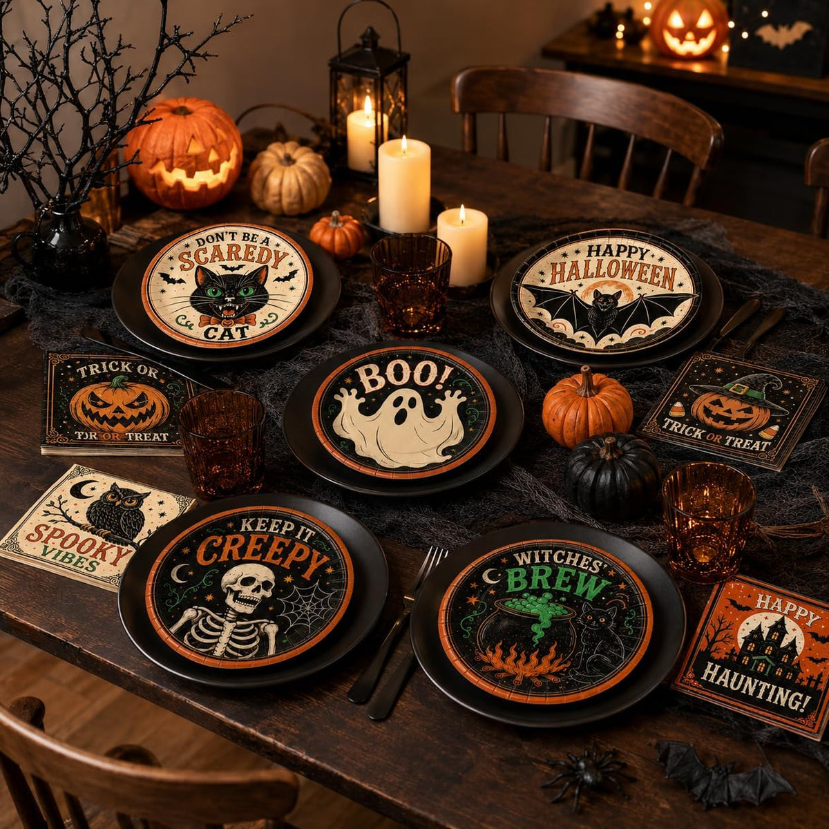 Oigco 60PCS Halloween Party Supplies, Vintage Halloween Plates and Napkins Se...