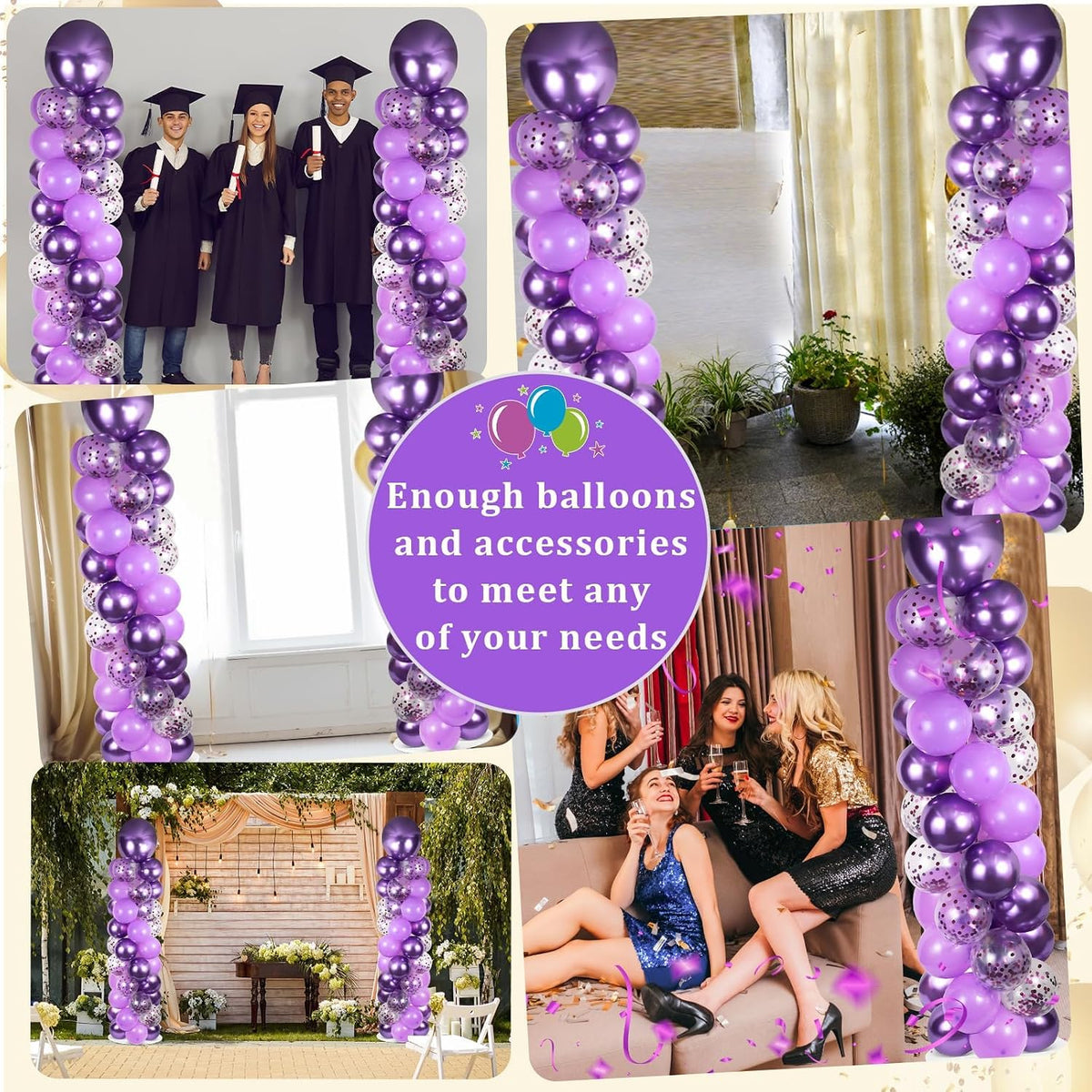 2 Sets Adjustable Balloon Column Stand Kit with Bases(Purple)