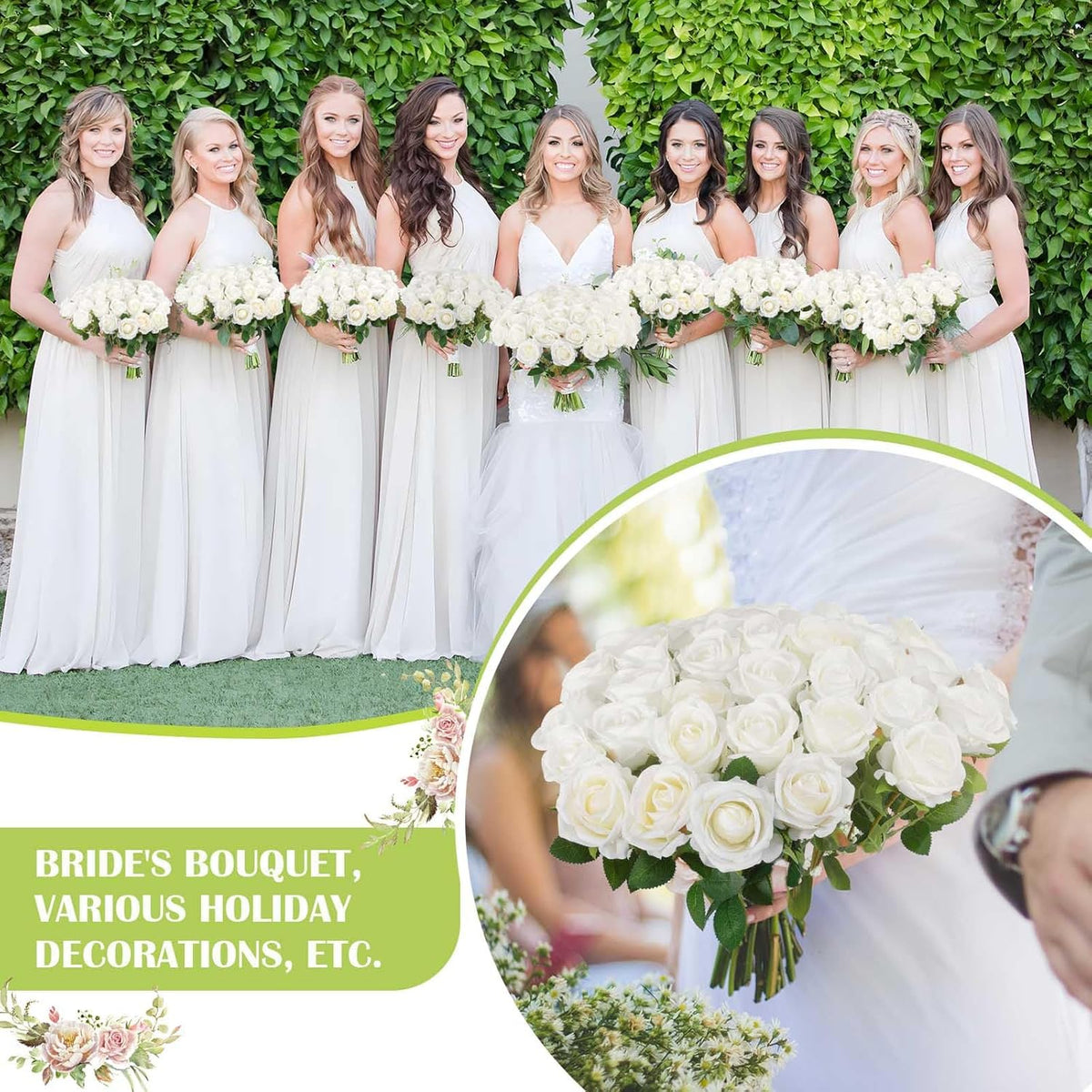 Rowfad 120pcs White Roses Artificial Flowers Bulk Fake Silk Roses for Decor