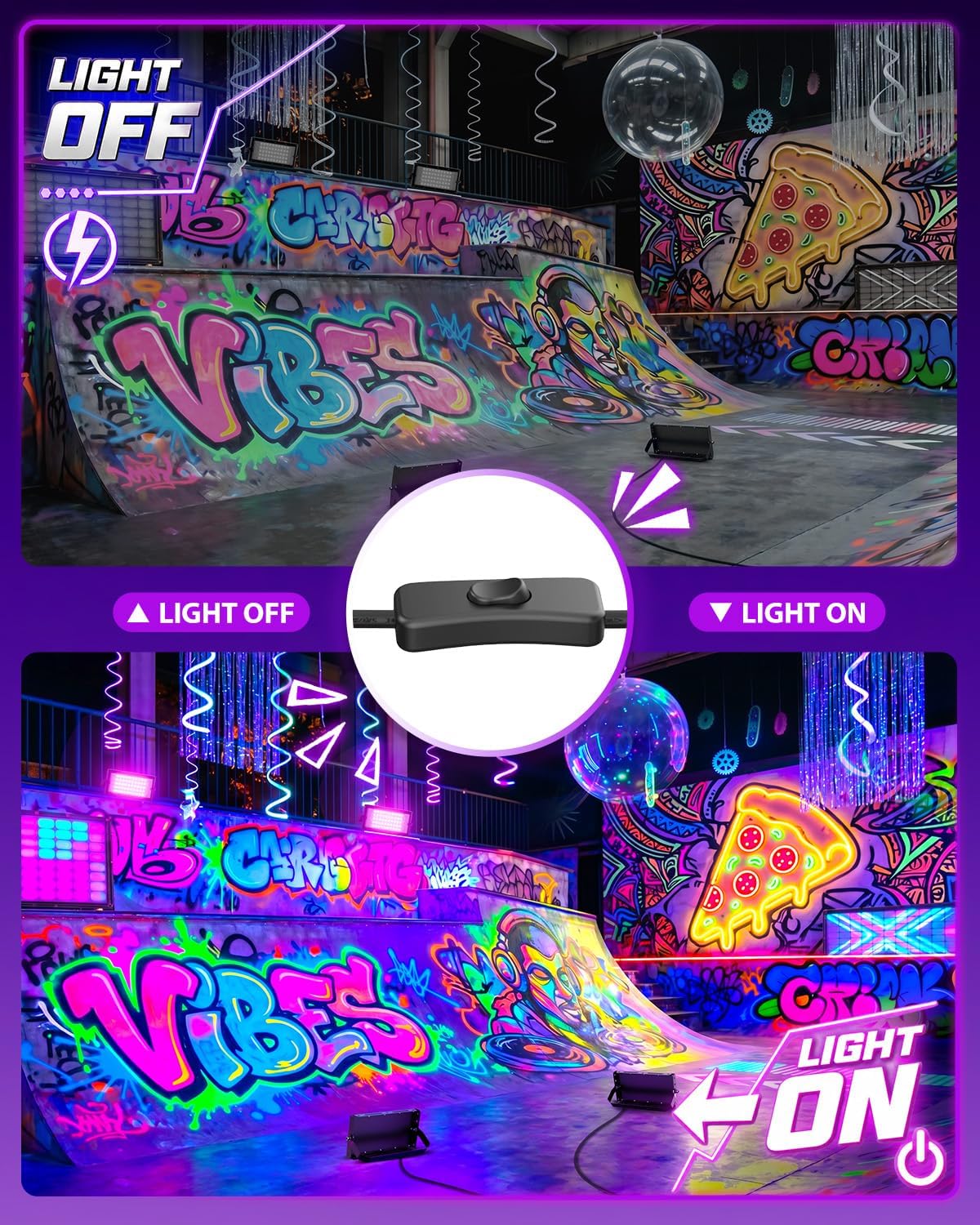 Onforu 50W LED Blacklight, LED Black Flood Light for Glow Party, 4 Pack