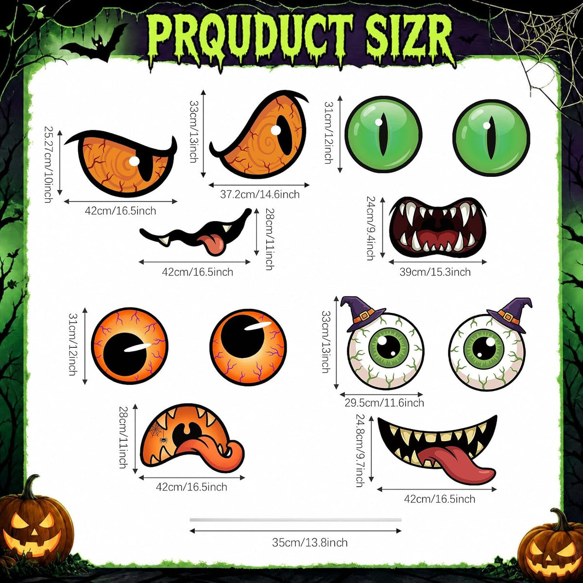 Junkin 12 Pcs Big Halloween Bush Eyes and Mouths, 4 Styles Yard Decorations