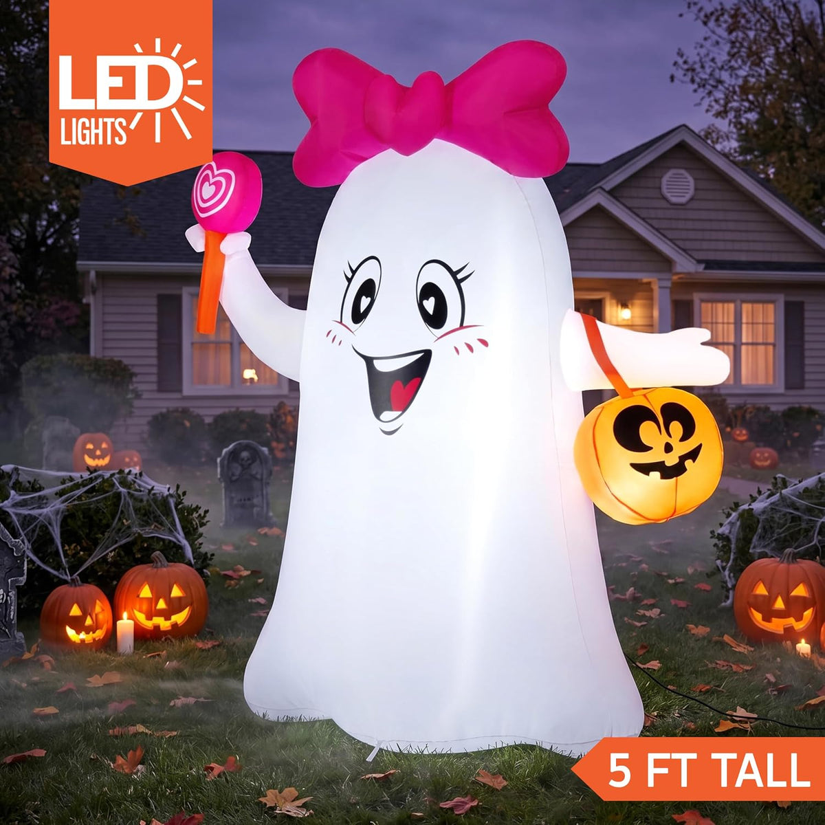 Joiedomi 5FT Halloween Inflatables Ghost Decoration, Cute Halloween Decoratio...