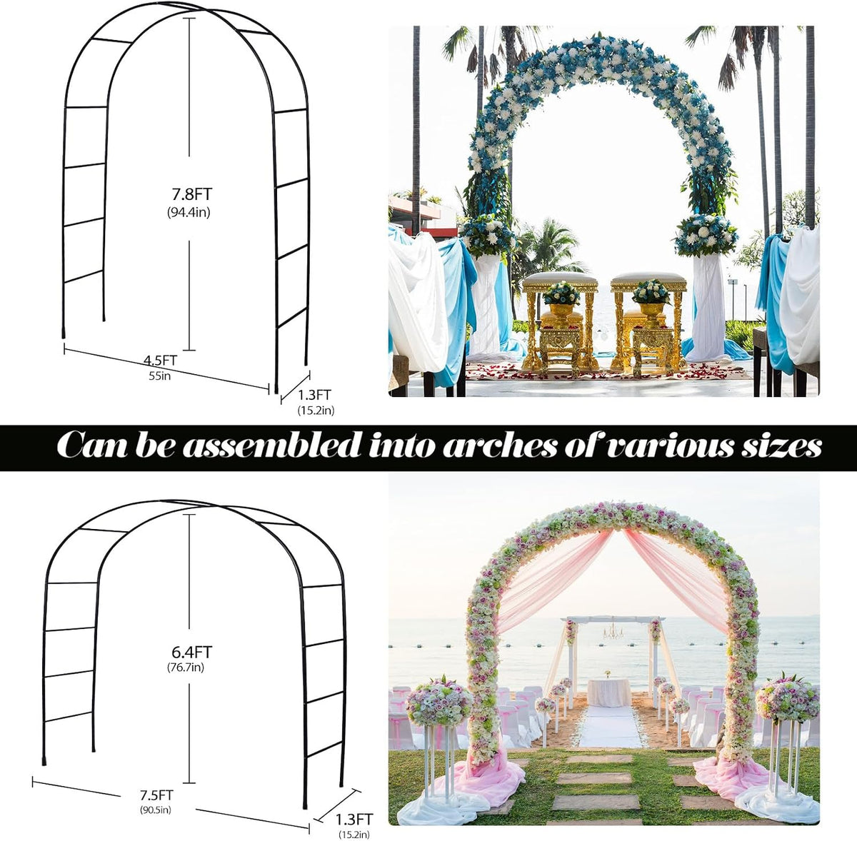 Thickened Tube Garden Arch Arbor Metal Trellis for Climbing Plants Outdoor