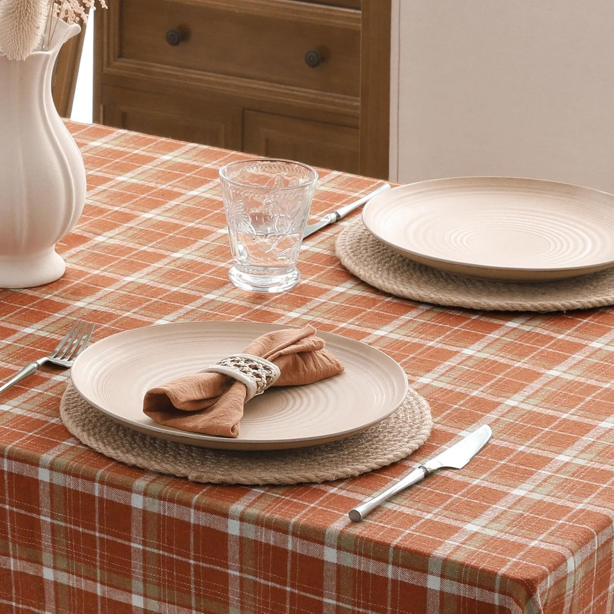 Romanstile Fall Checkered Tablecloth Rectangle, 60 x 120 Inch, Orange
