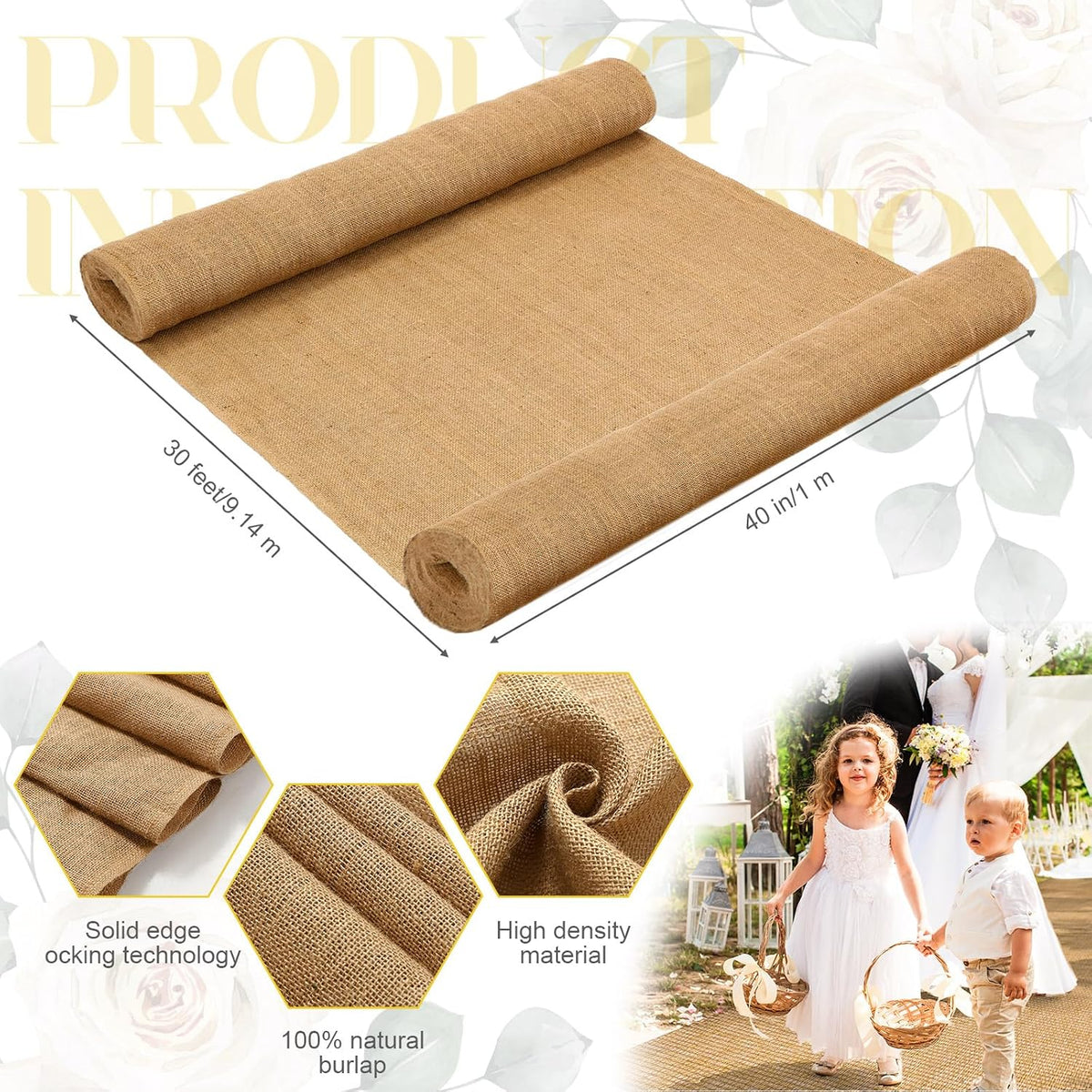 Tudomro 40 Inch x 30 Ft Extra Long Natural Burlap Wedding Aisle Runner Outdoo...