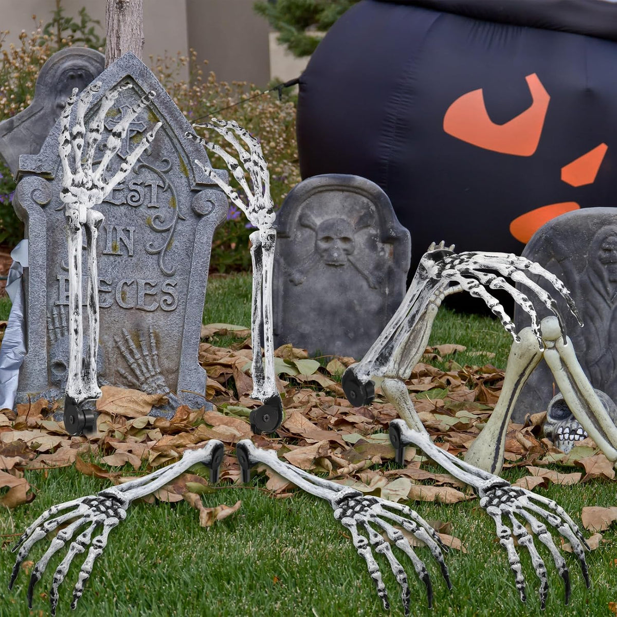 Wonderjune 10 Pcs Skeleton Hands Stakes Halloween Yard Decor,Black White