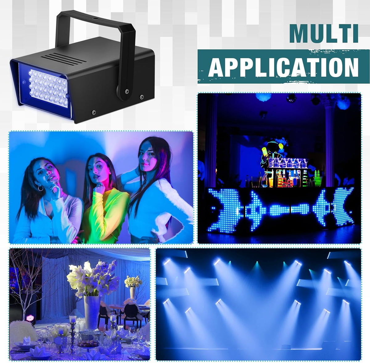 Treela 4 Pack Strobe Party Light Small Bright LED Outdoor, Blue, 32 LED