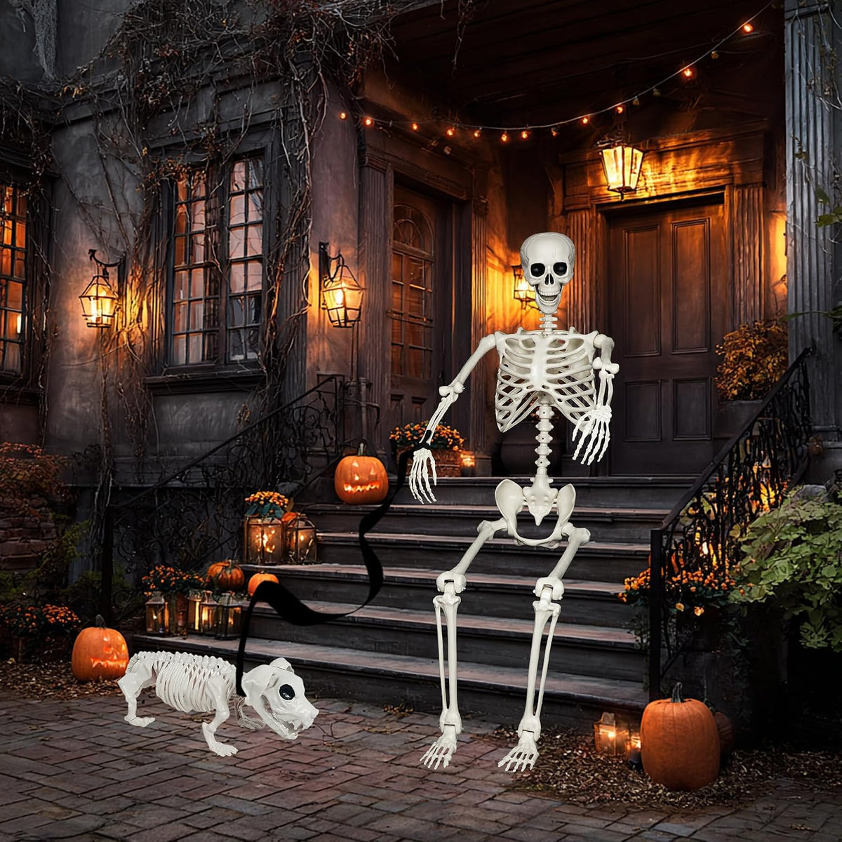 NEROSUN 5.4FT Halloween Skeletons Decoration, Posable Life Full Size Skeleton...