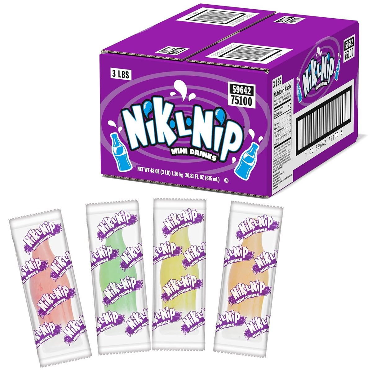 Tootsie Roll Nik-L-Nip Candy Wax Bottles, Fruit Flavored, 3lb Box