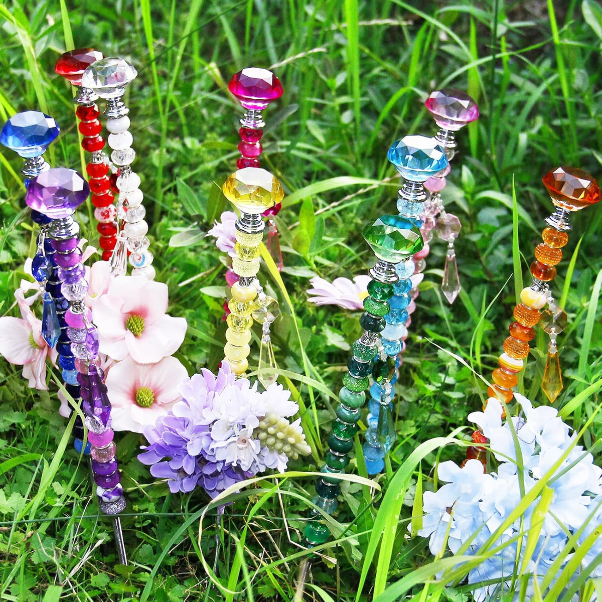 247 PCS Beaded Garden Stakes Kit, DIY Fairy Wand Garden Stake Beads Kits with...