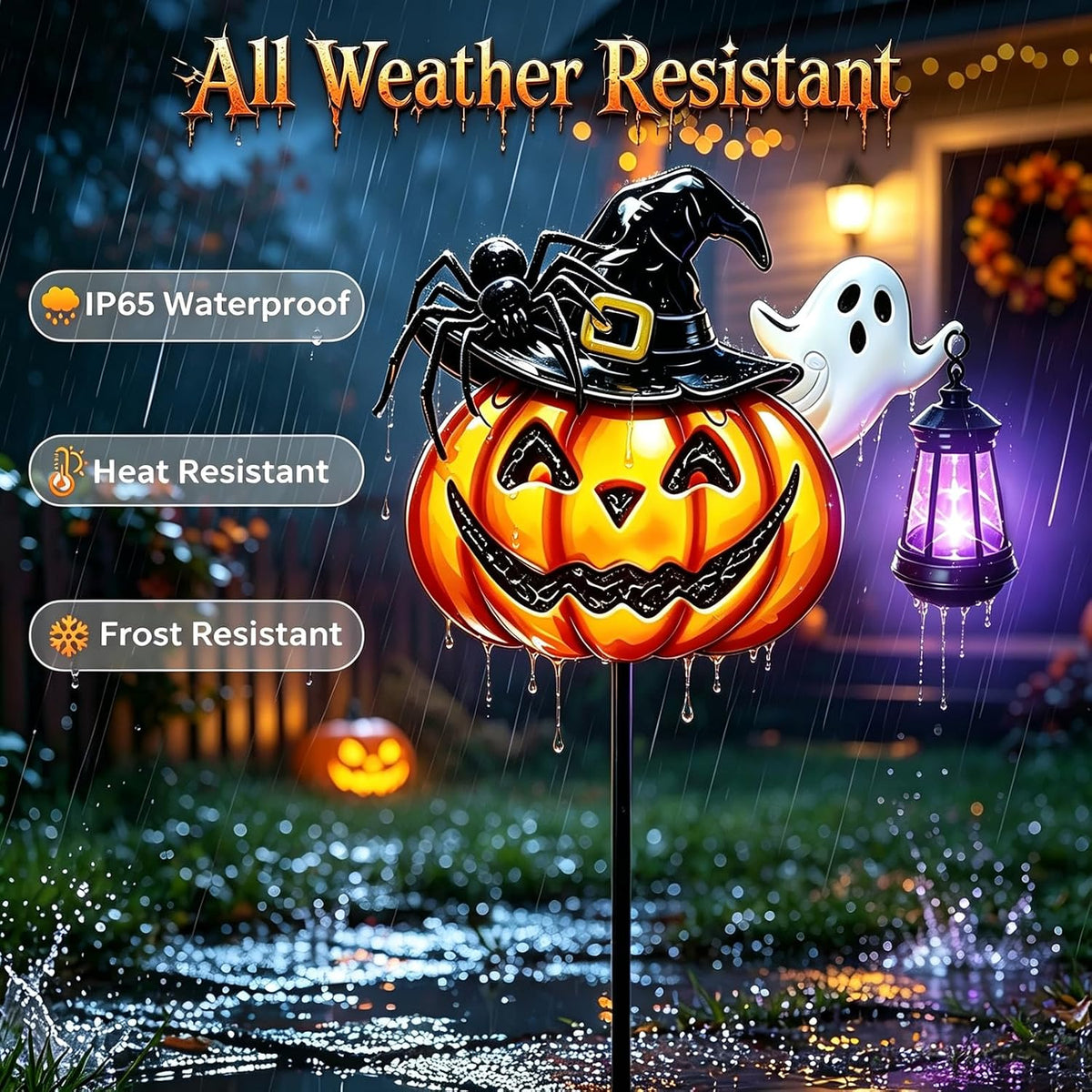 Solar Halloween Pumpkin Outdoor Lights Jack O Halloween Garden Stake Lights