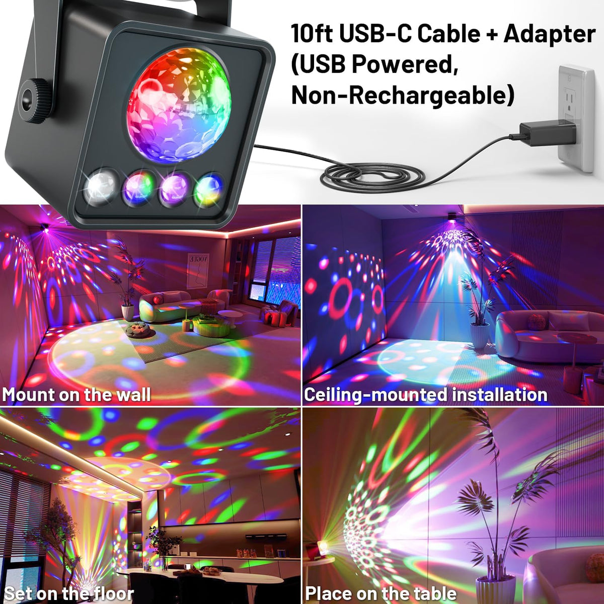 2-Pack Sunset Lamp Disco Ball Party Lights - Sound Activated LED Strobe &...
