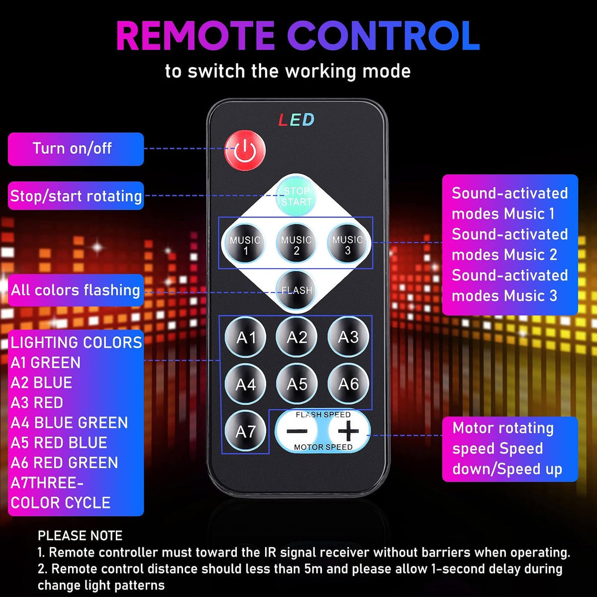 Hortsun 6 Pack Disco Ball Party Lights Sound Activated with Remote