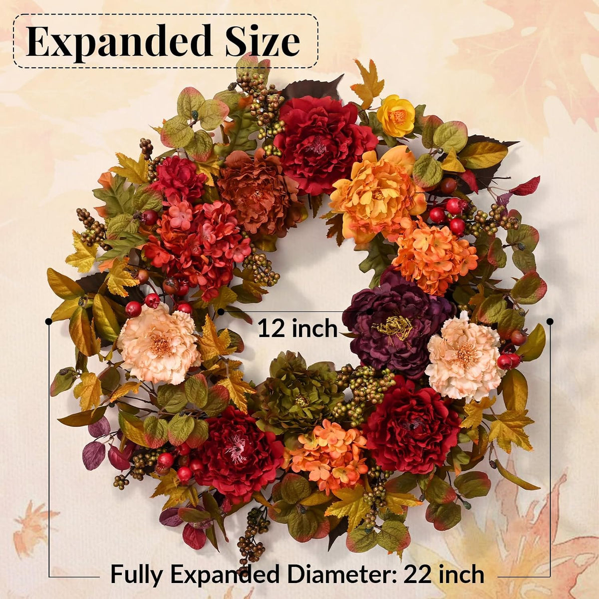 2 Pcs Fall Wreaths for Front Door, 24 Inch Fall Door Wreath with Hydrangea