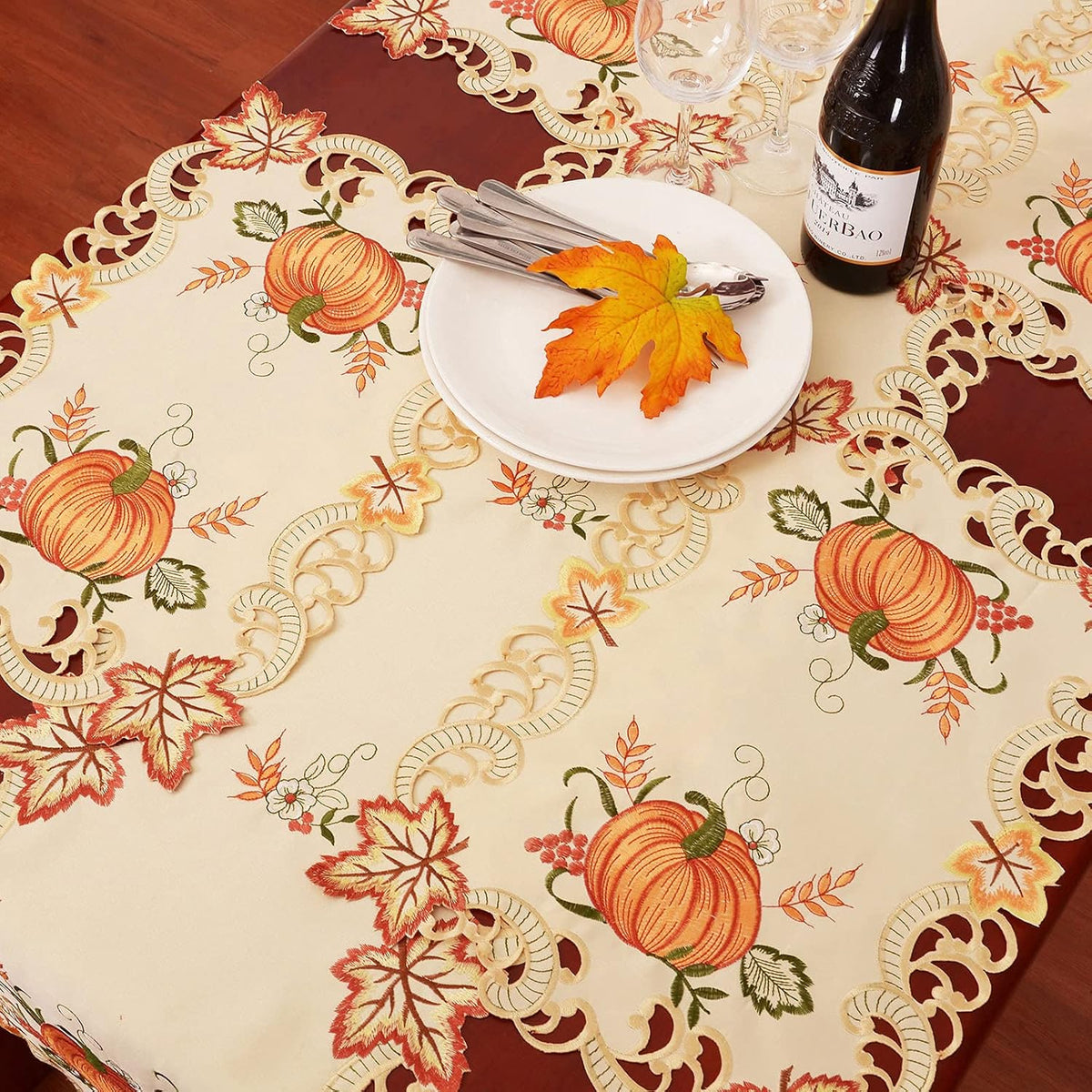 Simhomsen Large Embroidered Thanksgiving Harvest Pumpkins Table Runners for A...