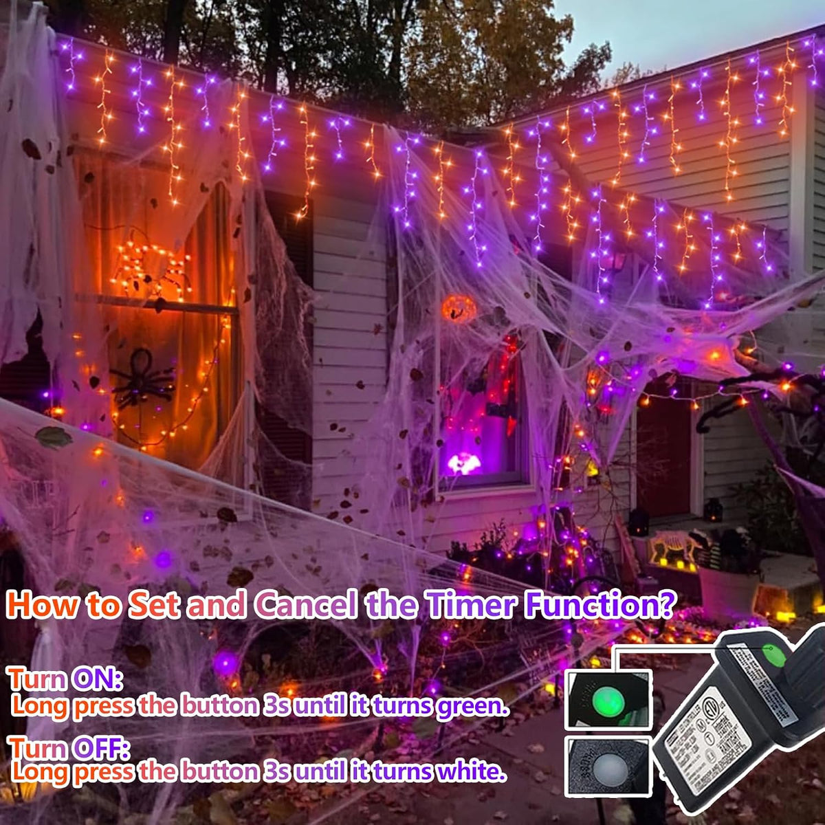 YEGUO 33ft 400 LED Orange and Purple Icicle Halloween Lights, 80 Drops Icicle...