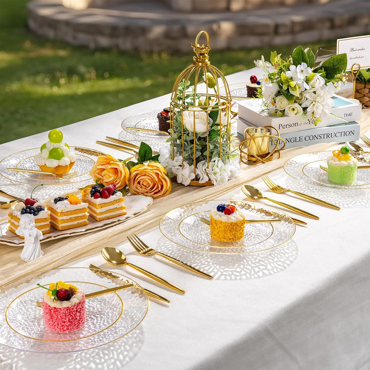 DaYammi 240Pcs Gold Plastic Plates Including 120Pcs Dessert Plates and 120Pcs...