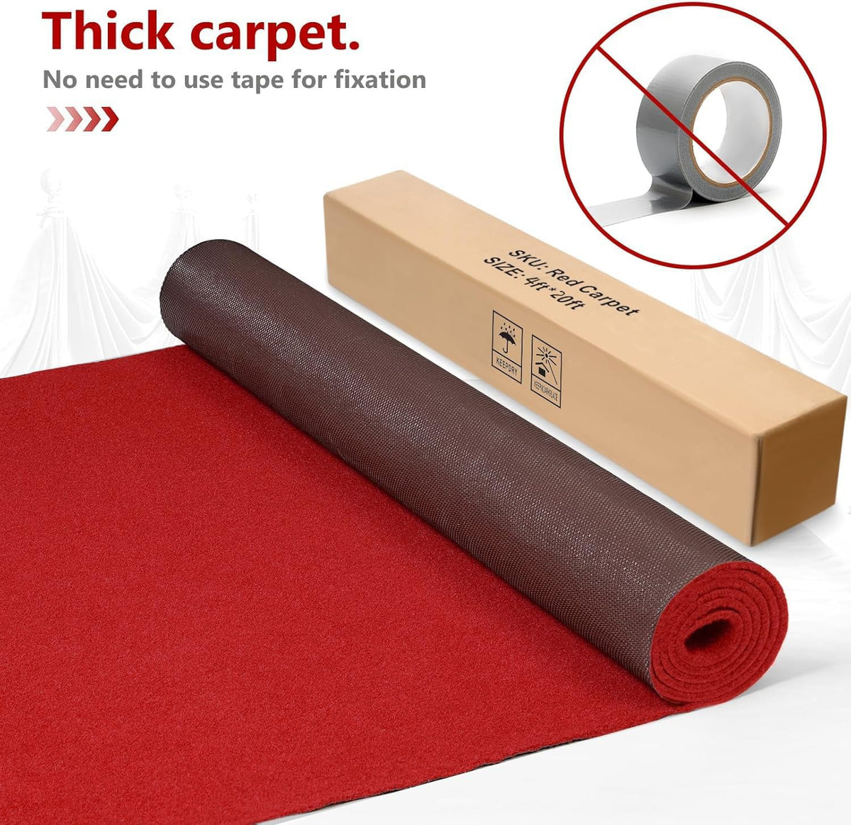 PBHEPJ 4ft x 20ft Extra Thick Red Carpet Runner for Party & Hollywood, Fe...