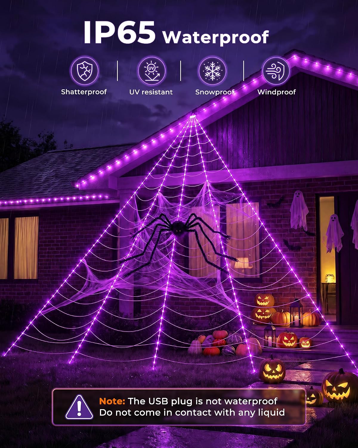 Halloween Decorations Spider Web Lights, 255 LED 16.4Ft Light Up Spider Web, ...
