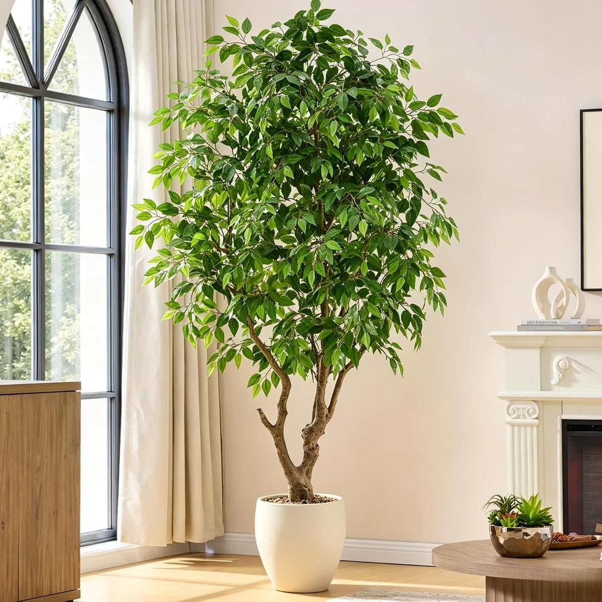 8FT Artificial Ficus Tree with White Planter, Faux Banyan Tree