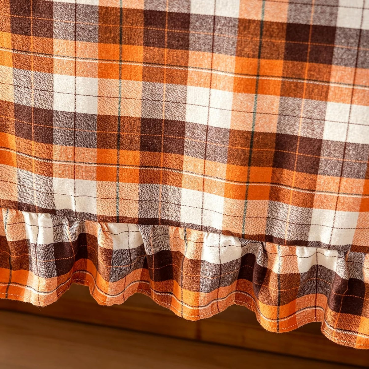 Joyfol Day Thanksgiving Ruffled Tablecloth, Orange Brown Tartan Plaid Vintage...