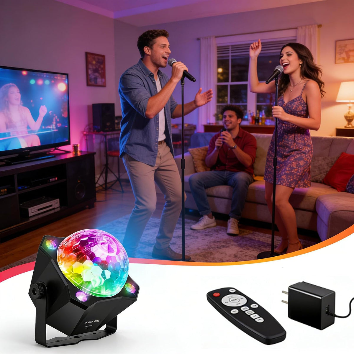 LED Disco Ball Party Light, Sound Activated Remote, 6 Color Strobe Lamp