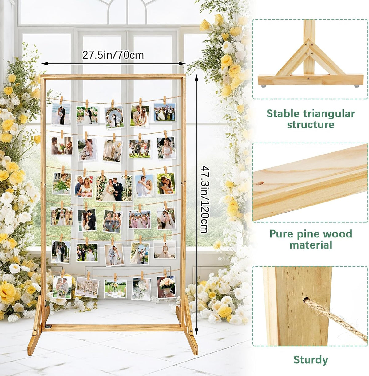 47In Wedding Photo Display Frame Board Wood Collage Picture Frame with String...