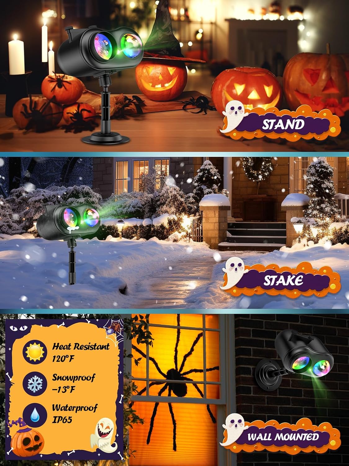 Halloween Projector Outdoor w/ 160 Patterns,10 Ocean Wave Lights,Green Dots