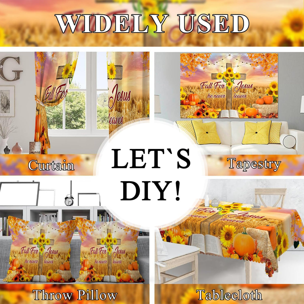 Fall for Jesus Backdrop 10x8ft He Never Leaves Banner Photography Background ...