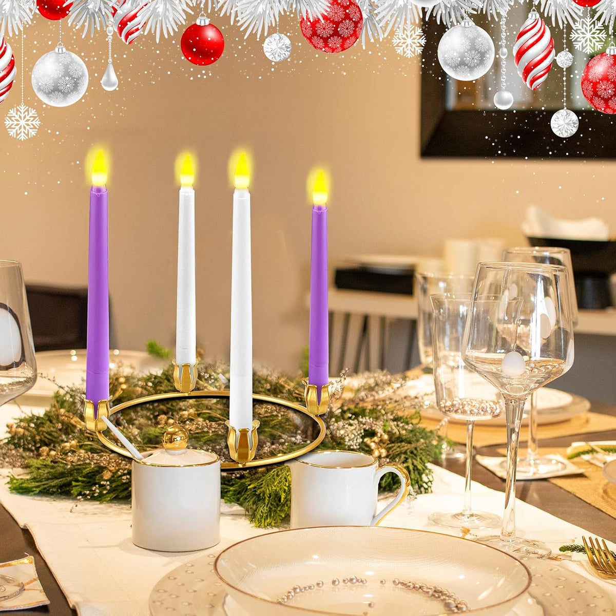 Thyle 12 Pcs Christmas Metal Advent Wreath Rings, Gold Candle Holder