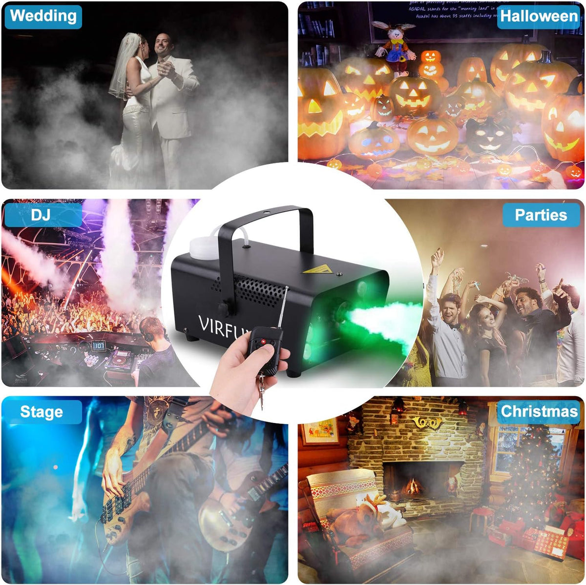 VIRFUN Fog Machine, Smoke Machine with Lights&Remote Control for Party