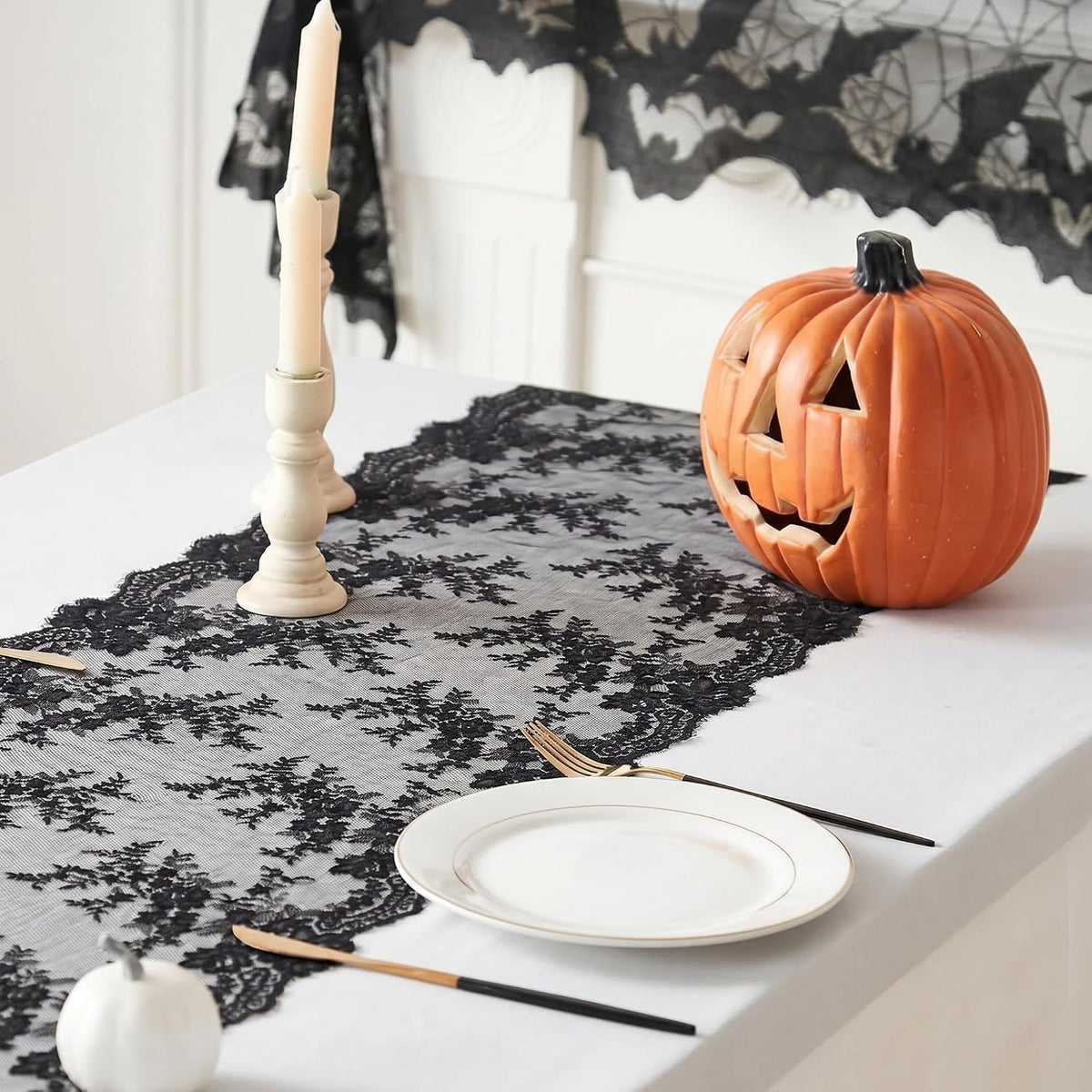 Remagr 6 Pcs Black Lace Table Runners 30" x 120" Floral Wedding Decor