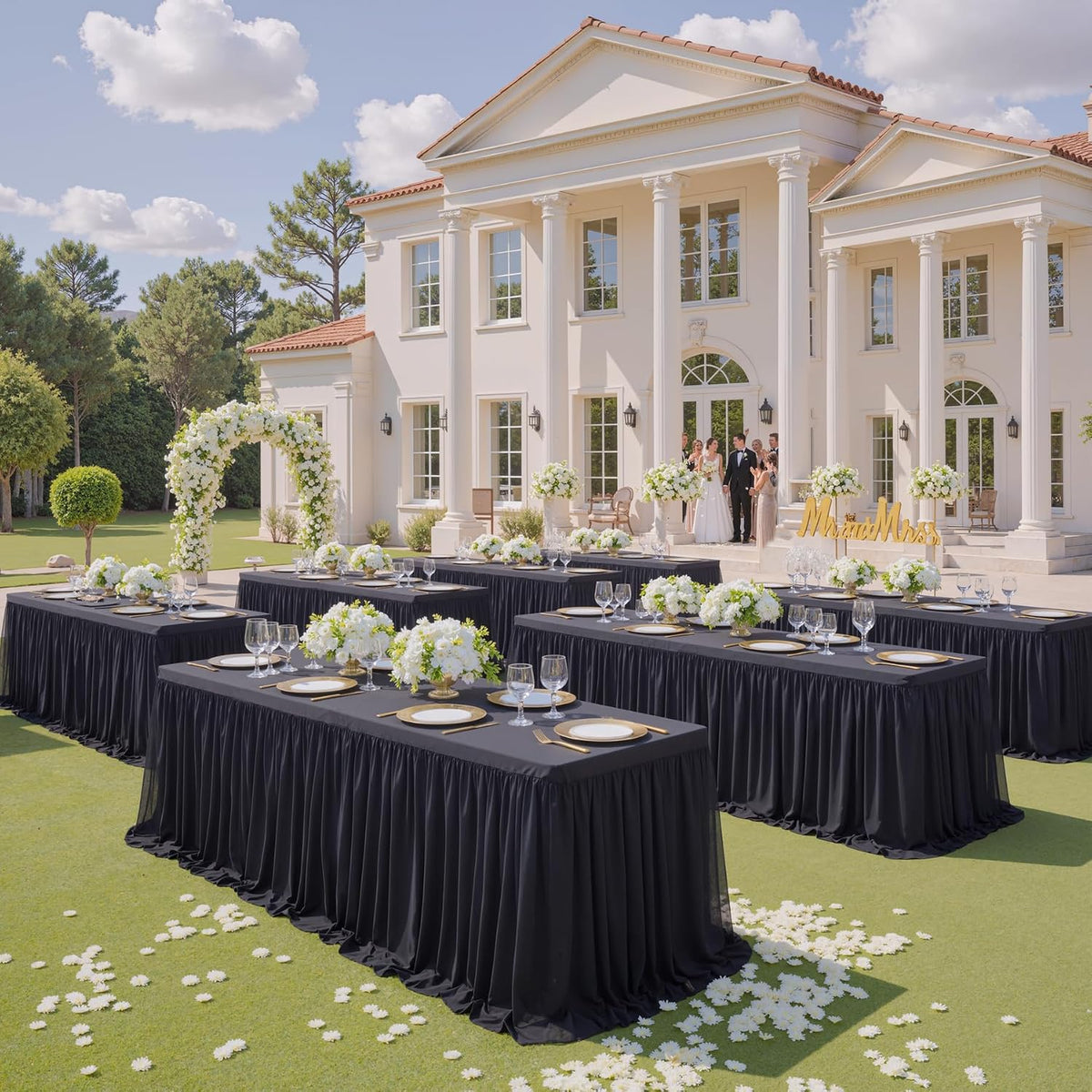 Black Tulle Tablecloth for 8 FT Rectangle Tables 4-Pack, Ideal for Weddings