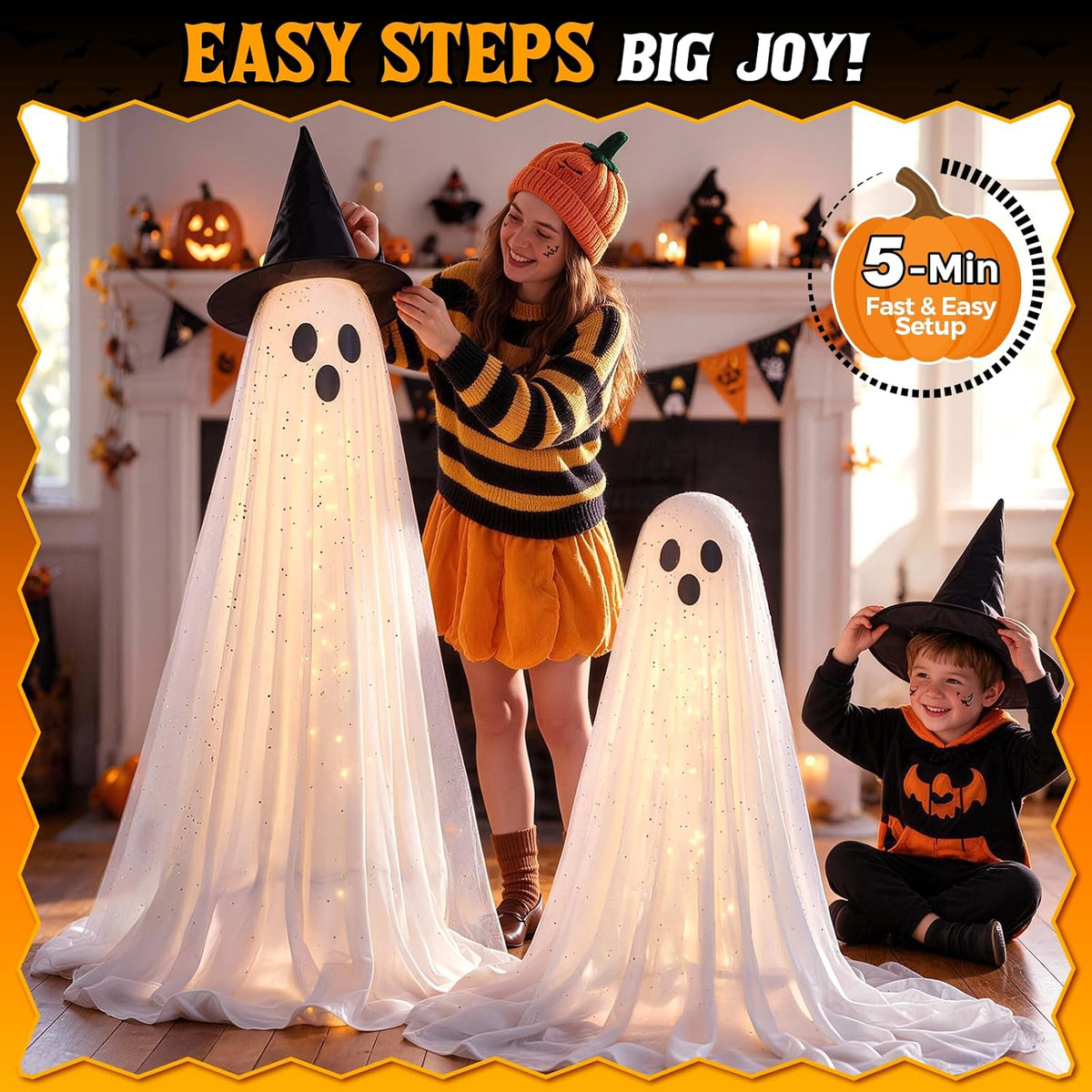 2 Packs 5.5 FT Light Up Ghosts Halloween Decorations Outdoor, Halloween Party...