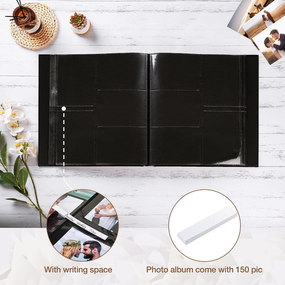 potricher Large Photo Album 4x6 1000 Photos, Leather Cover, Black