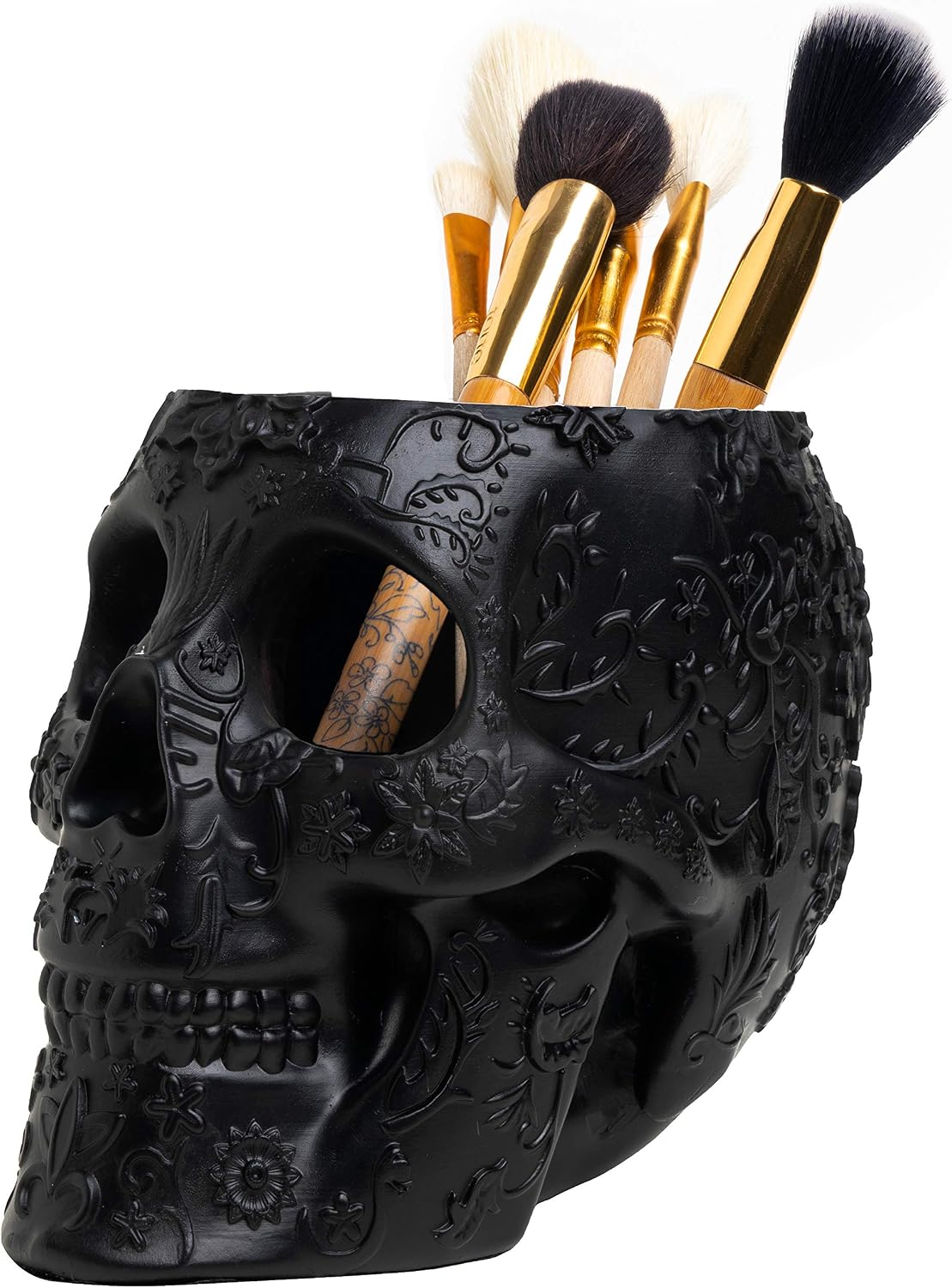 Skull Makeup Brush Holder, Pen Holder, Vanity, Desk, Office Organizer, Statio...