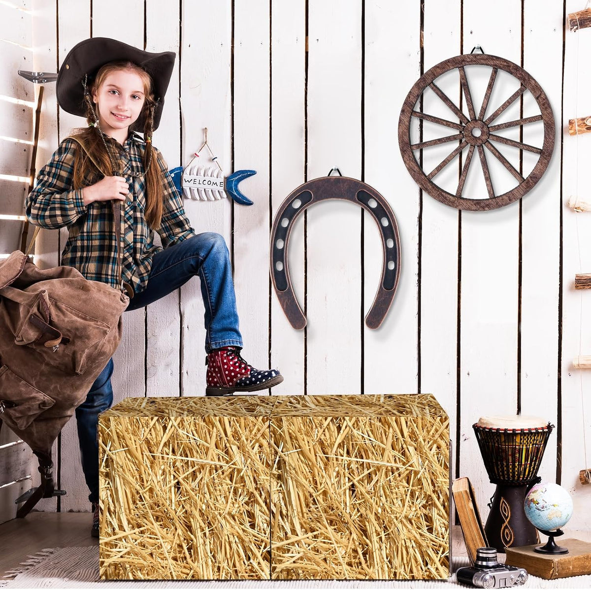 YLOLUL 12 Pcs Hay Bales Boxes Large Decor Bulk Western Cowboy Party Decoratio...