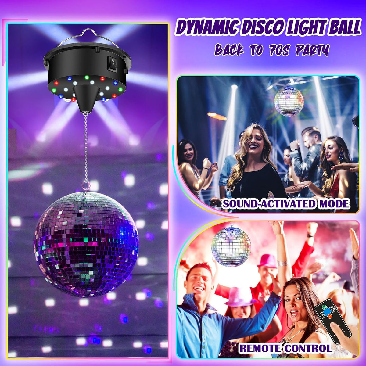 Disco Ball with Motor and 6" Mirror Ball, 10RPM Discoball Spinner and Light