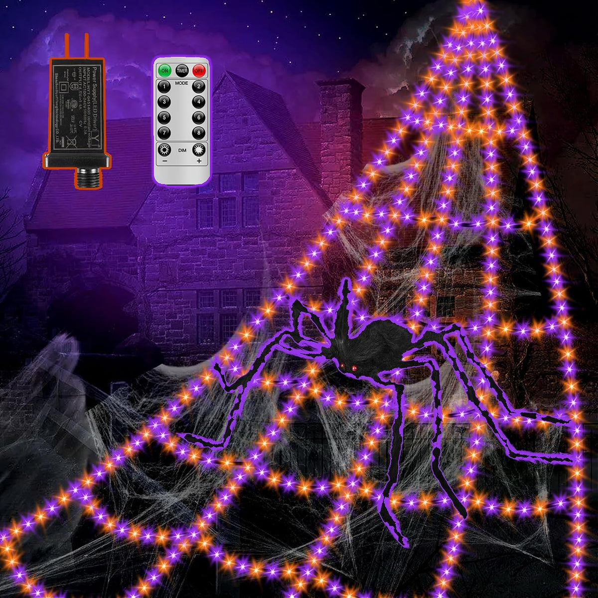 Spider Webs Halloween Decorations Lights - 550 LEDs Outdoor Giant Halloween D...