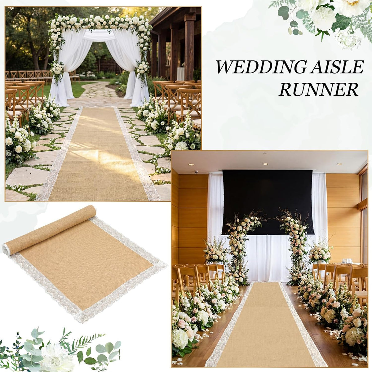 Breling 3.3ft x 23ft Burlap Wedding Aisle Runner Outdoor for Wedding Ceremony...