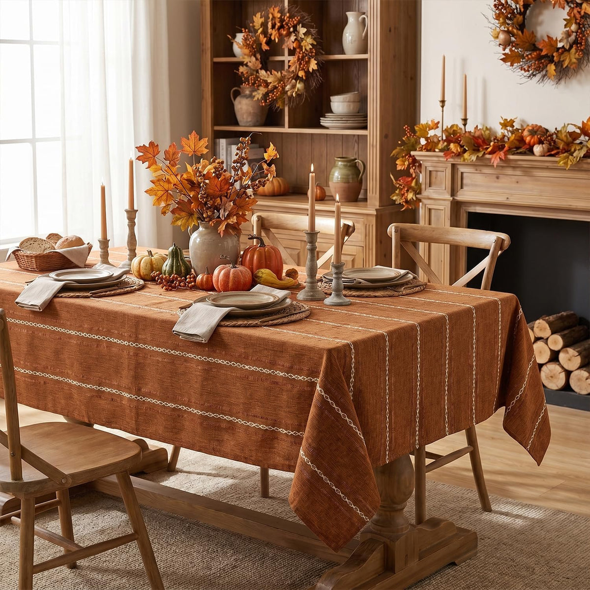 Horaldaily Fall Caramel Rectangular Tablecloth, 60×84 Inch, Rustic Style